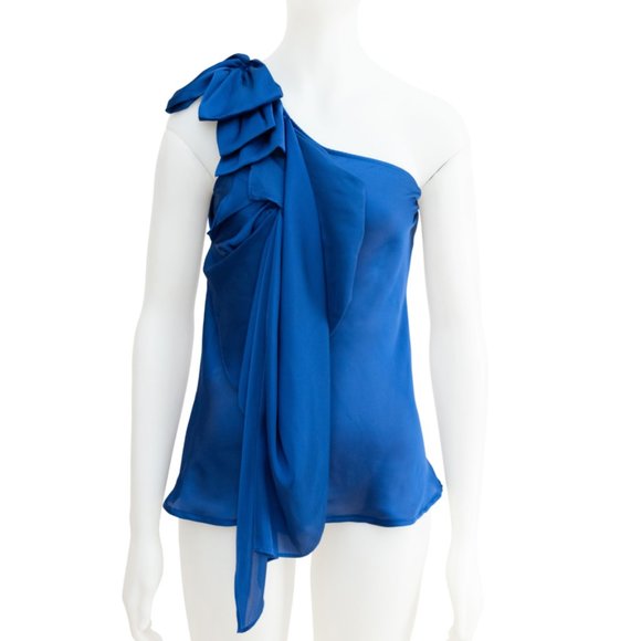 Forever New Tops - Forever New Midnight Blue Satin One Shoulder Top10